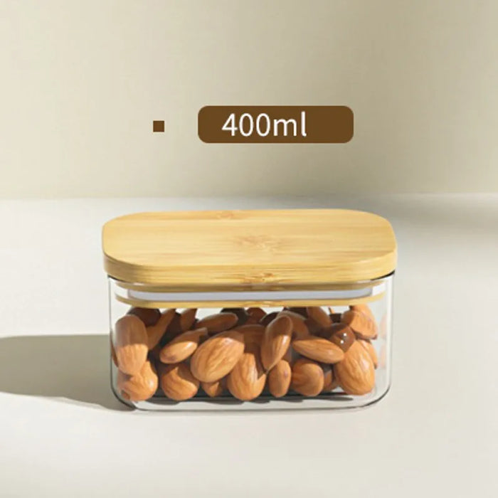Kitchen Clear Rectangle Storage Jars with Bamboo Lids