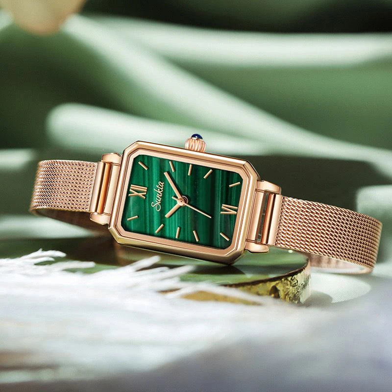 top brand luxury fashion rectangular small green watch ladies ultra-thin waterproof