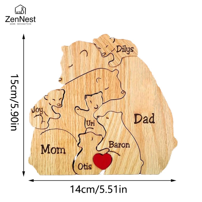 Personalized Wooden Bear Family Puzzle