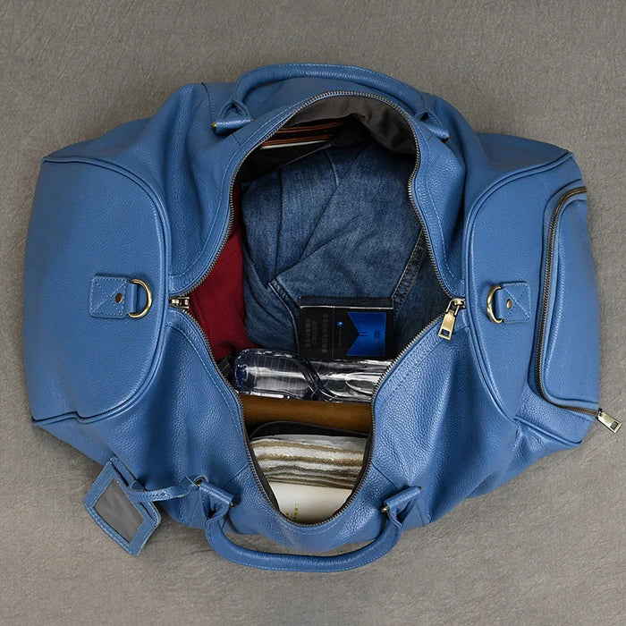 Big Capacity Genuine Leather Travel Bags Men Women Soft Black Cowhide Casual Travel Duffel High Quality Cow Leather Shoulder Bag