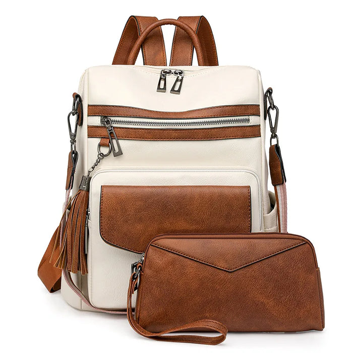 Womens Backpack Purse Leather Backpack Purse Fringe Design For Women Travel Fashion Designer Ladies Shoulder Bags 2 Pieces