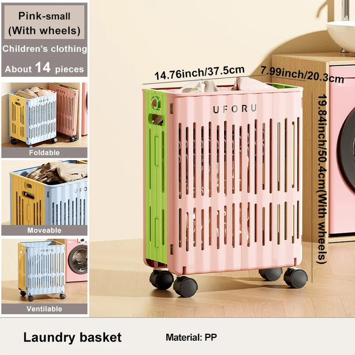 Medium/Large Foldable Laundry Hamper Spacious Portable with Wheels for Mobility
