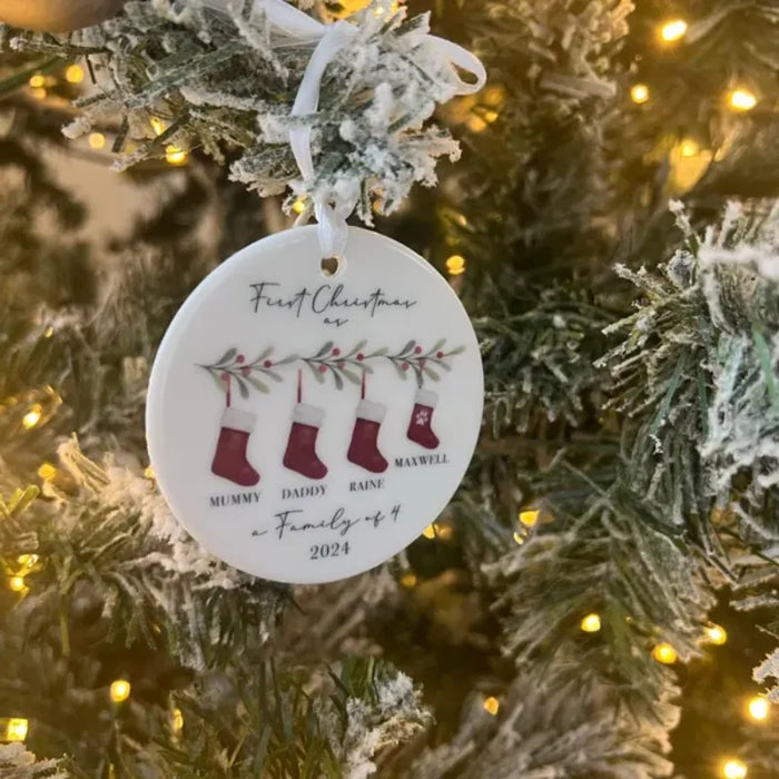 Personalized First Christmas as Family of 3 Bauble.