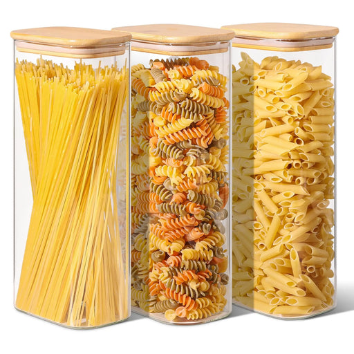 Kitchen Clear Rectangle Storage Jars with Bamboo Lids