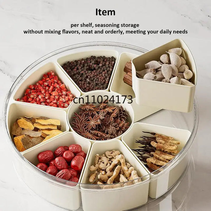 8-Grid Transparent Kitchen Seasoning Storage Box with Sealed Lid & Handle