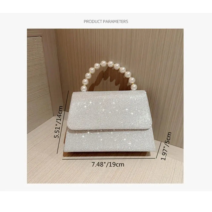 Gold Bright Silk Evening Bag Women Elegant Banquet Clutch Pearl Chain Shoulder Bags Luxury Purse Female Wedding Party Handbags