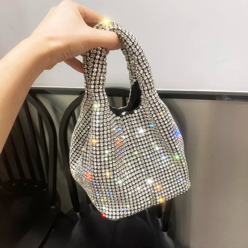Shiny Crystal Clutch purse bucket Shoulder bag