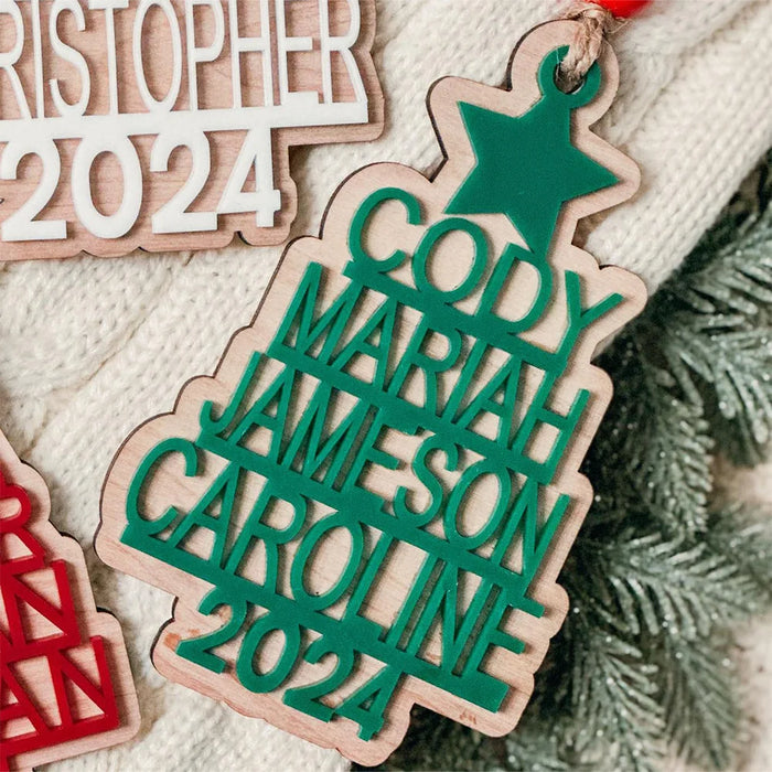 Personalized Stacked Christmas Tree Family Ornament.