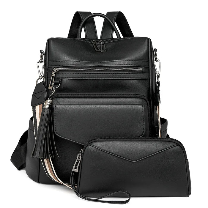 Womens Backpack Purse Leather Backpack Purse Fringe Design For Women Travel Fashion Designer Ladies Shoulder Bags 2 Pieces