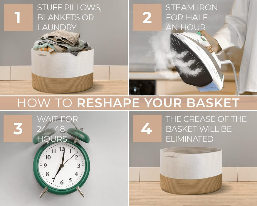 Throw Blanket Basket & Holder | Large Rope Basket for Storage & Laundry - 22" X 14