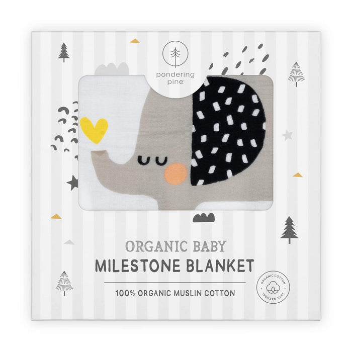 Organic Baby Monthly Milestone Blanket - Elephant Milestone Blanket Baby Boy or Girl with Month Marker - Elephants Milestones Blanket, 1-12 Months, Hello Baby, 47" X 47"