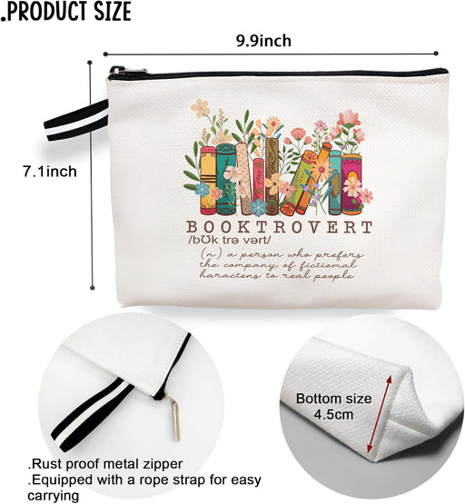 Booktrovert Cosmetic Bag Book Lovers Gifts Funny Wildflowers Book Reading Makeup Bag Bookworm Gift Travel Cosmetic Bag for Women Girl Birthday Graduation Gift (Wildflowers-6Jm263)