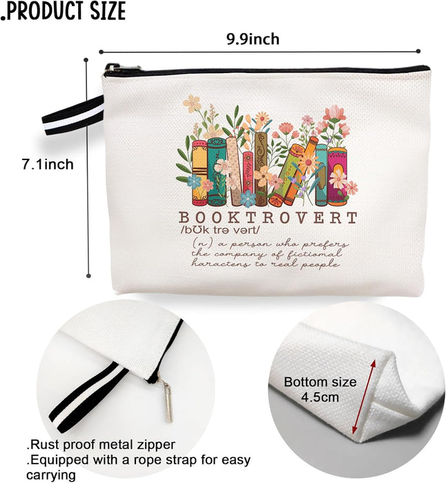 Booktrovert Cosmetic Bag Book Lovers Gifts Funny Wildflowers Book Reading Makeup Bag Bookworm Gift Travel Cosmetic Bag for Women Girl Birthday Graduation Gift (Wildflowers-6Jm263)