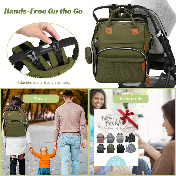 Diaper Bag Backpack With Changing Station - Baby Diaper Bags - Multifunctional Diaper Backpack, Pacifier Case, Large Capacity, Green - For New Parents - Suitable for Everyday Use & Travel - Perfect Gift for Baby Shower, Hallo