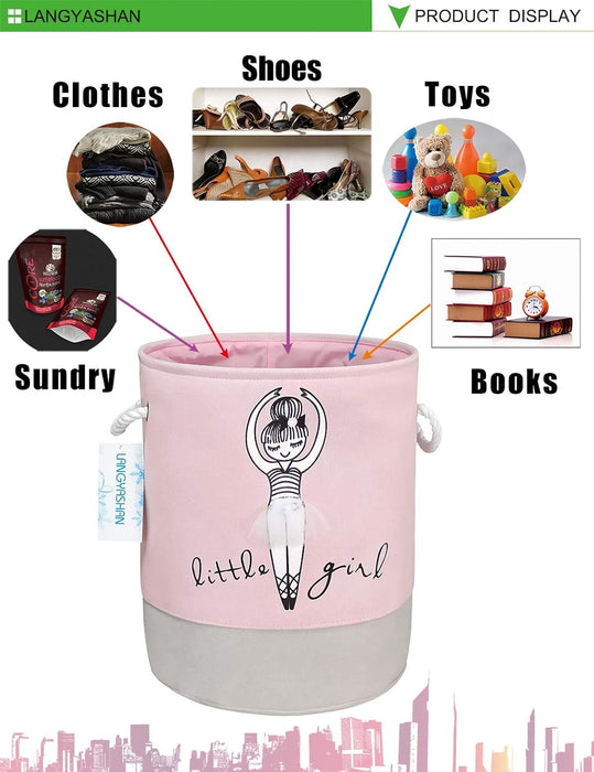 Laundry Basket Canvas Collapsible Organizer Storage Basket for Boys Girls Laundry Hamper Toy Bins Gift Baskets Bedroom Clothes Children Nursery (Little Girl)