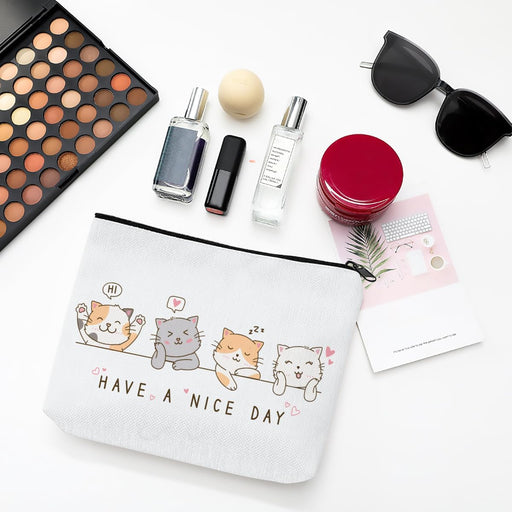 Cat Gifts for Women - Cat Makeup Bag with Zipper for Cat Mom Gifts Cosmetic Bag Cat Gifts for Cat Lovers,White (Cat-03, One Size), ONOGE12