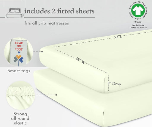 100% Organic Cotton Crib Sheets for Boys or Girls, Set of 2 Fitted Sheets, Cooling & Softest Baby Crib Sheets for Girl, Crib Mattress Sheet or Toddler Bed Sheets, Percale (Green)