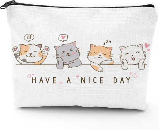 Cat Gifts for Women - Cat Makeup Bag with Zipper for Cat Mom Gifts Cosmetic Bag Cat Gifts for Cat Lovers,White (Cat-03, One Size), ONOGE12