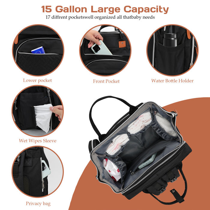 Diaper Bag Backpack With Changing Station, Baby Diaper Bags, Baby Shower Gifts, Multifunctional Diaper Backpack, Pacifier Case, Large Capacity, Black