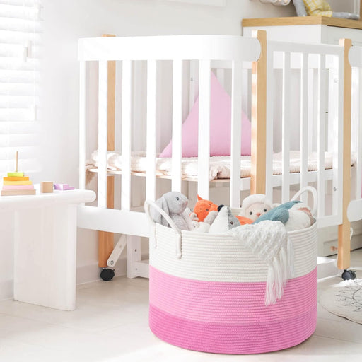 Xxxlarge Pink Woven Rope Basket | Wide 21" X 14" Blanket Storage Basket with Long Handles Decorative Clothes Hamper Basket | Extra Large Baskets for Blankets Stuffed Animal Storage Basket