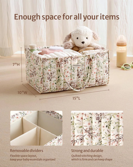 Floral Diaper Caddy Organizer, Cotton Baby Basket, Gift for Baby Shower, Newborn Essentials, Pastoral Daisy