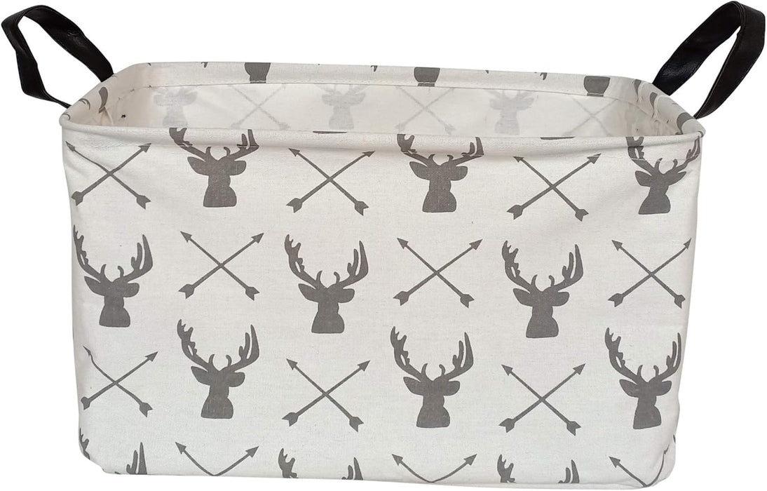 Rectangular Storage Bin Shelf Basket Canvas Fabric Toy Box,Waterproof Coating Nursery Hamper with Handles,Gift Basket for Home,Office,Clothes,Books(Deer)