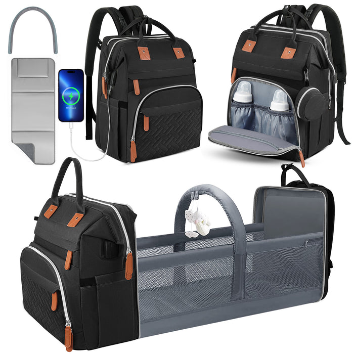 Diaper Bag Backpack With Changing Station, Baby Diaper Bags, Baby Shower Gifts, Multifunctional Diaper Backpack, Pacifier Case, Large Capacity, Black