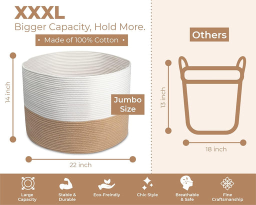 Throw Blanket Basket & Holder | Large Rope Basket for Storage & Laundry - 22" X 14