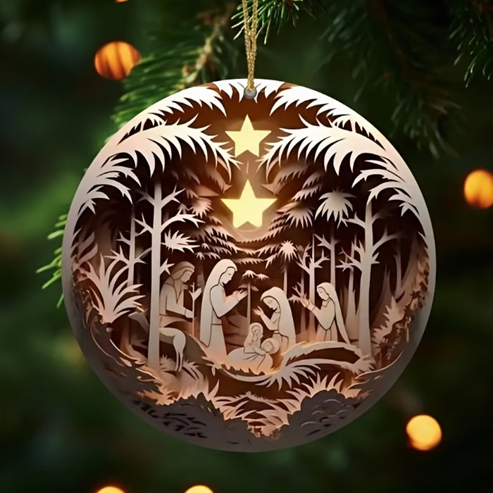 12pcs Handcrafted Wooden Nativity Scene Ornaments.