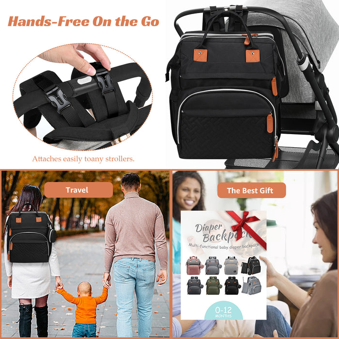 Diaper Bag Backpack With Changing Station, Baby Diaper Bags, Baby Shower Gifts, Multifunctional Diaper Backpack, Pacifier Case, Large Capacity, Black