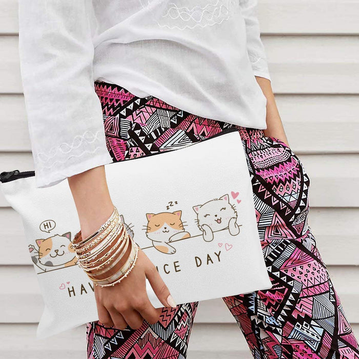 Cat Gifts for Women - Cat Makeup Bag with Zipper for Cat Mom Gifts Cosmetic Bag Cat Gifts for Cat Lovers,White (Cat-03, One Size), ONOGE12