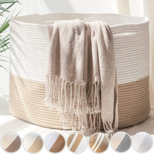 Throw Blanket Basket & Holder | Large Rope Basket for Storage & Laundry - 22" X 14