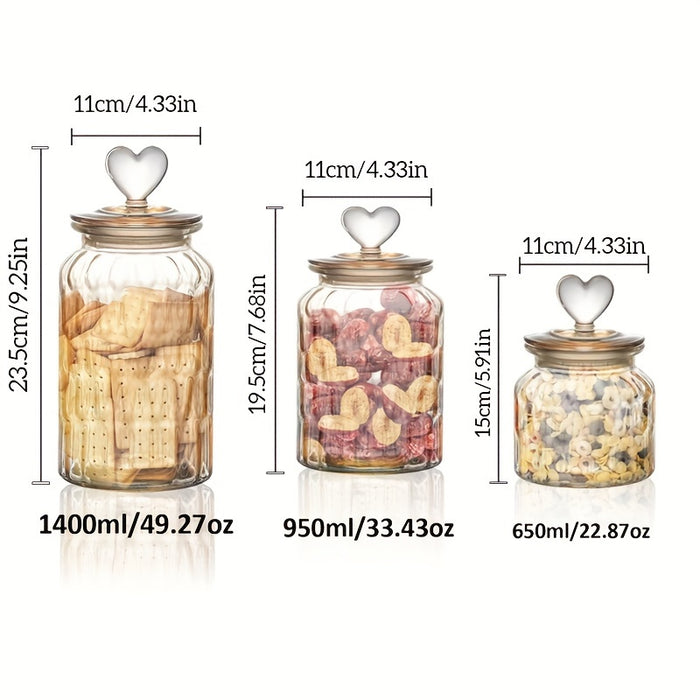 3-Piece Glass Storage Jars Set (650-1400ml)