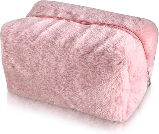 Fluffy Cosmetic Bag Plush Makeup Bag Cute Makeup Tool Storage Bag Makeup Pouch Portable Cosmetics Case for Girls Women(Pink )