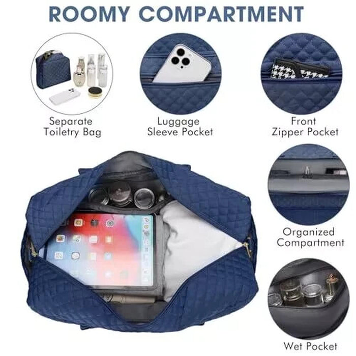 Large Women Travel Duffle Bag, Weekender Bags for Women with Shoe Navy