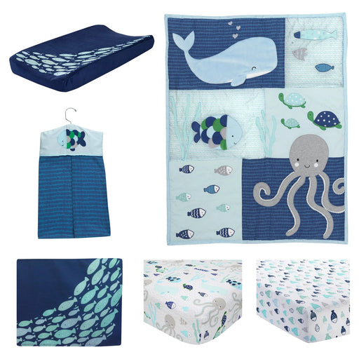 Oceania 6-Piece Crib Bedding Set - Blue, Gray, White, Aquatic