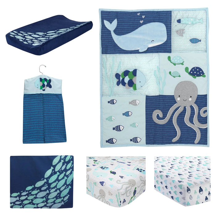 Oceania 6-Piece Crib Bedding Set - Blue, Gray, White, Aquatic
