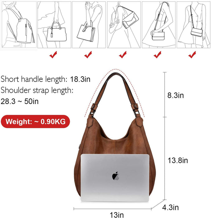 Hobo Bags for Women Faux Leather Shoulder Bag Large Crossbody Bags with 2 Compartments