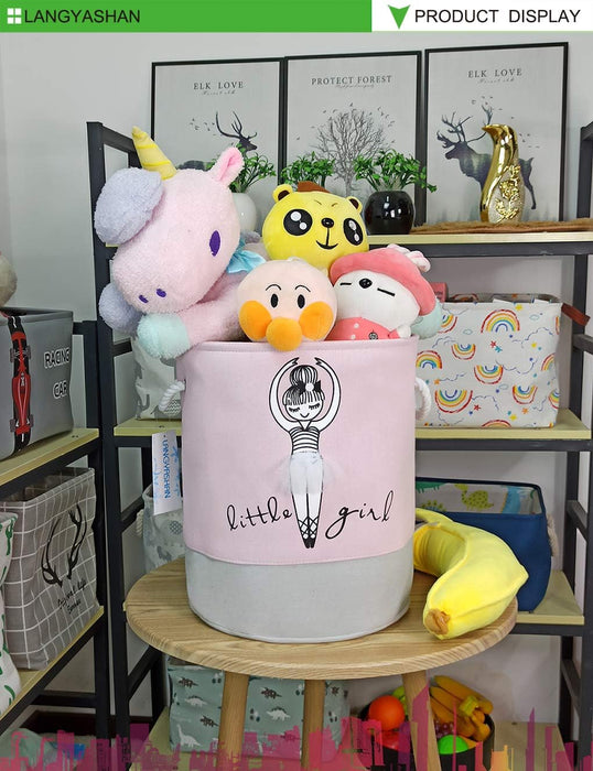 Laundry Basket Canvas Collapsible Organizer Storage Basket for Boys Girls Laundry Hamper Toy Bins Gift Baskets Bedroom Clothes Children Nursery (Little Girl)