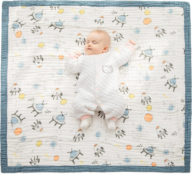 Baby Blanket Quilt - 100% Soft Lightweight Cotton Baby Blankets for Boys & Girls, Playful Designs,10 Breathable Layers, Newborn Nursery & Toddler Blankets (Astronaut)