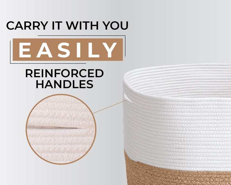 Throw Blanket Basket & Holder | Large Rope Basket for Storage & Laundry - 22" X 14