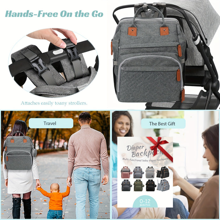 Diaper Bag Backpack With Changing Station, Baby Diaper Bags, Baby Shower Gifts, Multifunctional Diaper Backpack, Pacifier Case, Large Capacity, Grey, As Halloween, Chrismas Gift