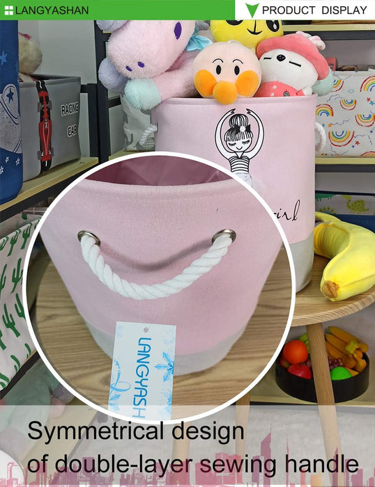 Laundry Basket Canvas Collapsible Organizer Storage Basket for Boys Girls Laundry Hamper Toy Bins Gift Baskets Bedroom Clothes Children Nursery (Little Girl)
