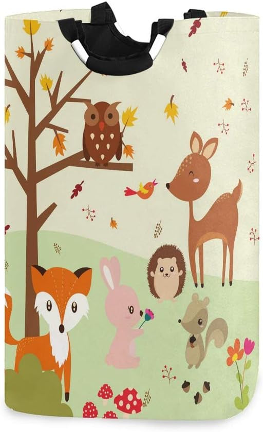 Forest Fox with Owls Large Storage Basket Collapsible Organizer Bin Laundry Hamper for Nursery Clothes Toys