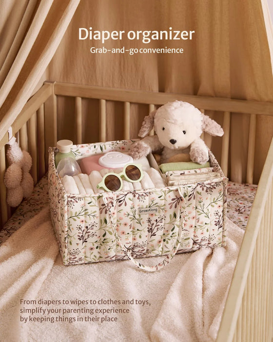 Floral Diaper Caddy Organizer, Cotton Baby Basket, Gift for Baby Shower, Newborn Essentials, Pastoral Daisy