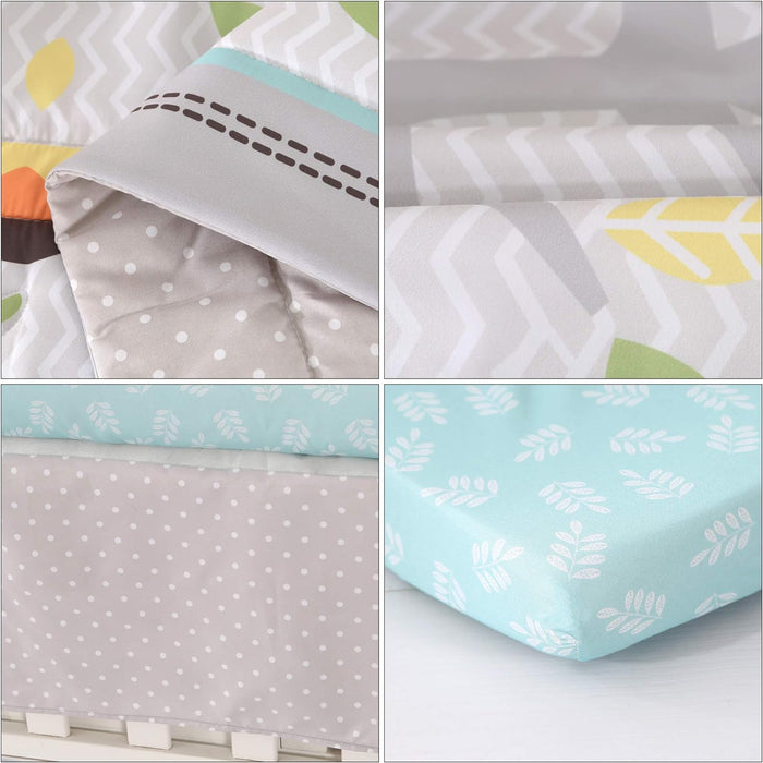 Grey Giraffe Crib Bedding Set for Boys Girls 3 Piece Lion Bird Monkey Animals Infant Nursery Baby Crib Comforter Set with Crib Bed Quilt Fitted Sheet Skirt Set for Standard Size Crib