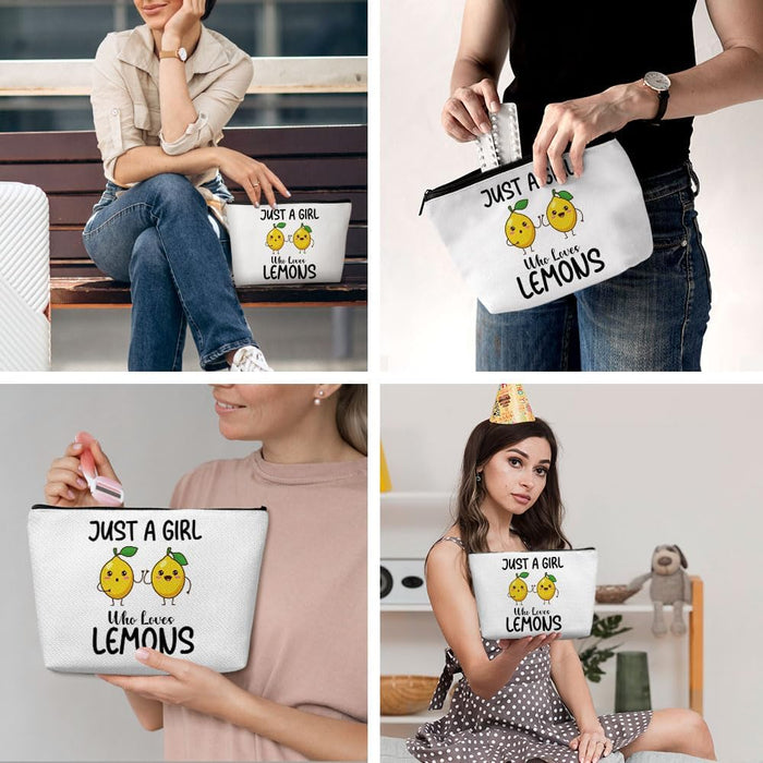 Funny Girl Loves Lemon, Lemon Gifts, Cute Lemon Lovers Gift, Makeup Bag Funny Cosmetic Bag Travel Toiletry Bag for Women Fruit Lover Teens Best Friend Sister Birthday Friendship Christmas