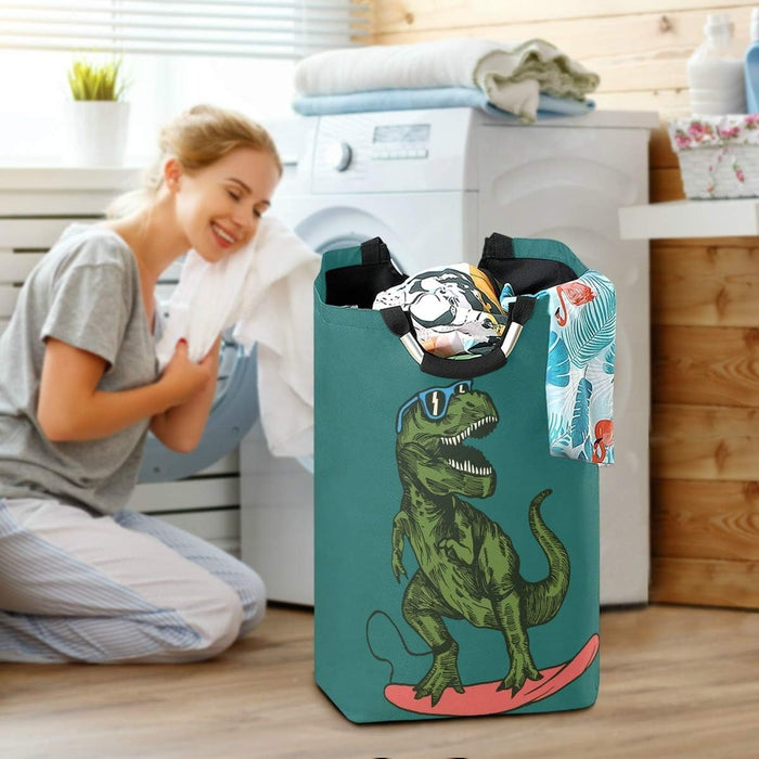 Large Storage Basket with Handles Collapsible Organizer Bin Laundry Hamper for Nursery Clothes Toys, Skateboard Dinosaur