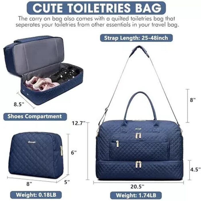 Large Women Travel Duffle Bag, Weekender Bags for Women with Shoe Navy
