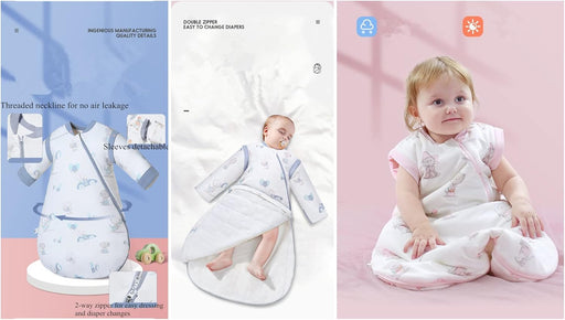 Baby 100% Cotton Sleeping Bag Autumn All Seasons Sleeves Detachable Toddlers Wearable Blanket